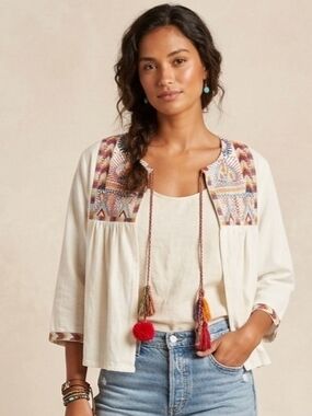 Embroidered Ivory  Top with Tassel Detail Size Small